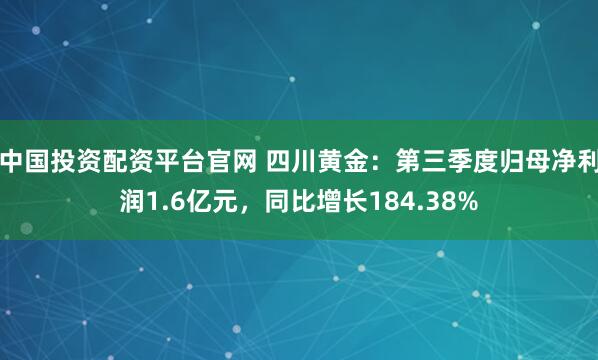 中国投资配资平台官网 四川黄金：第三季度归母净利润1.6亿元，同比增长184.38%